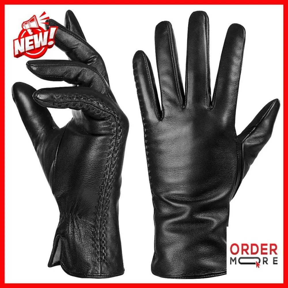 Genuine Sheepskin Leather Gloves Cashmere Lined Touchscreen Winter Warm
